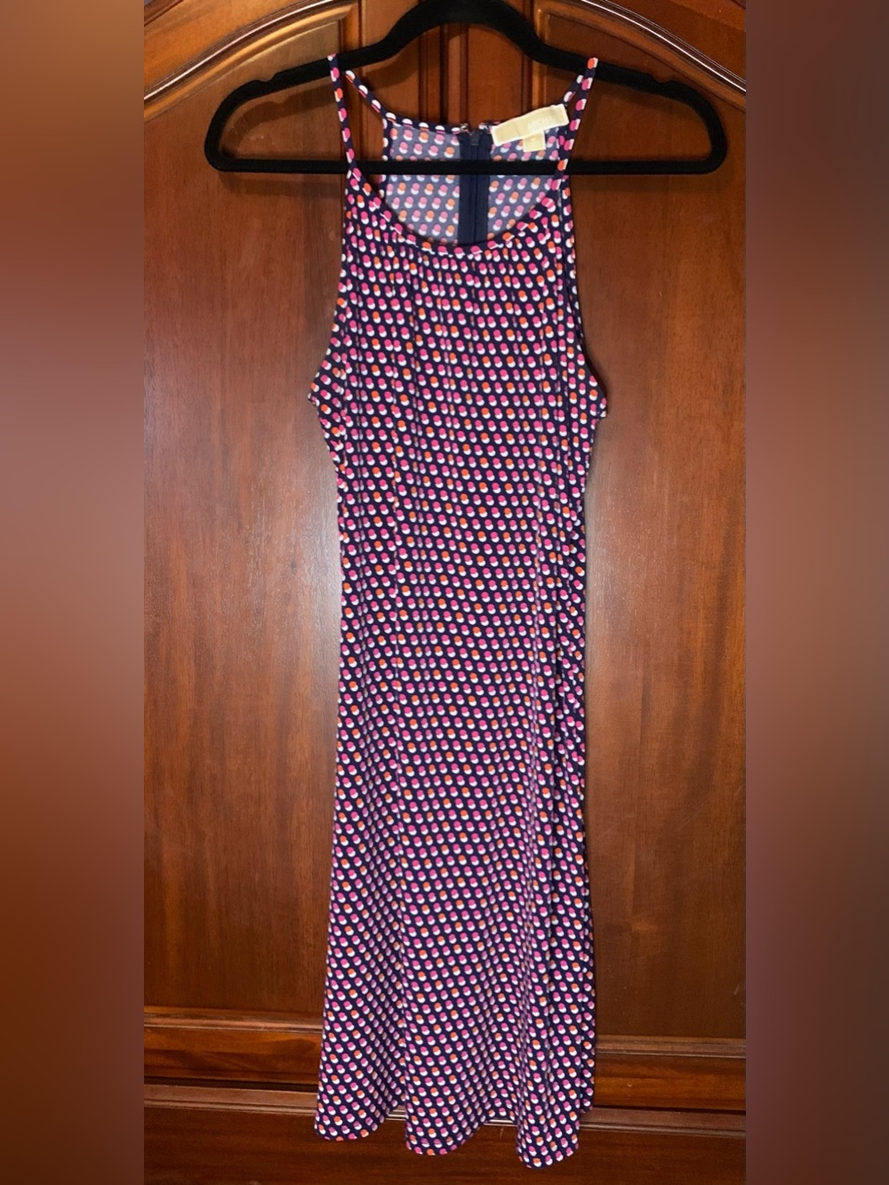Michael Kors Polka Dot Maxi Dress in Black & Pink Size Medium